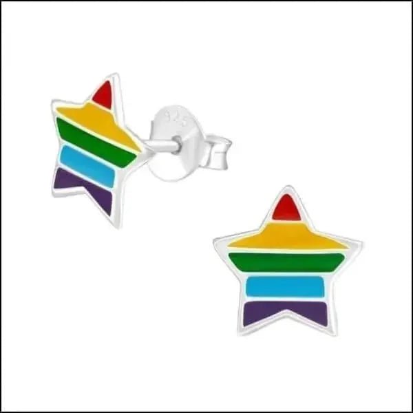 Zilveren Ster Oorbellen Sterretjes &acirc;&euro;&ldquo; 925 Zilver Meerdere Maten - Regenboog Emaill