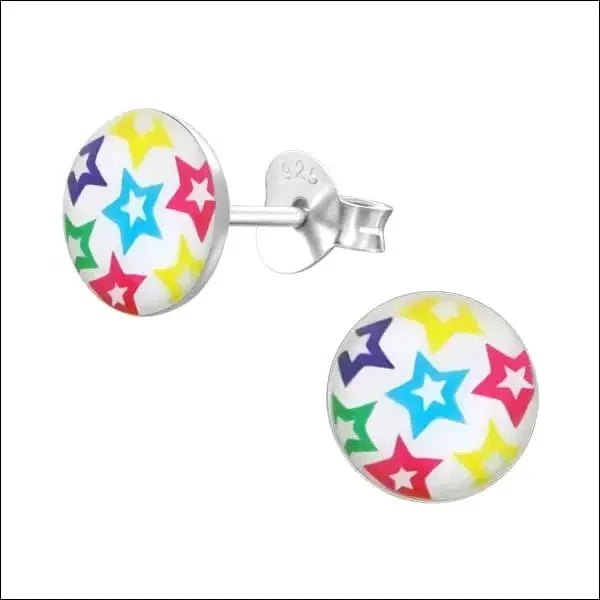 Zilveren Ster Oorbellen Sterretjes &acirc;&euro;&ldquo; 925 Zilver Meerdere Maten - Regenboog Epoxy-
