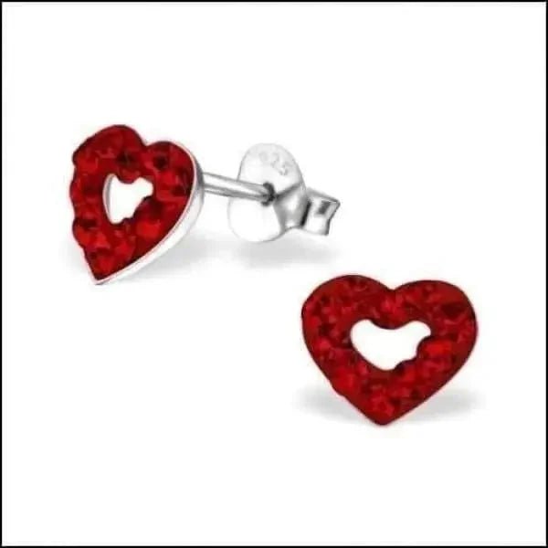 Zilveren Hartje Oorstekers &acirc;&euro;&ldquo; 925 Zilver -Emaille - Kristal/Rood-8x7mm -