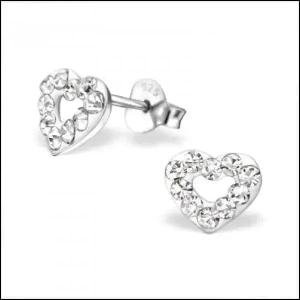 Zilveren Hartje Oorstekers &acirc;&euro;&ldquo; 925 Zilver -Emaille - Kristal/Transparant-8x7mm -