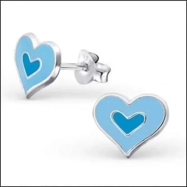 Zilveren Hartje Oorstekers &acirc;&euro;&ldquo; 925 Zilver -Emaille - Licht Blauw/Blauw-8x9mm -