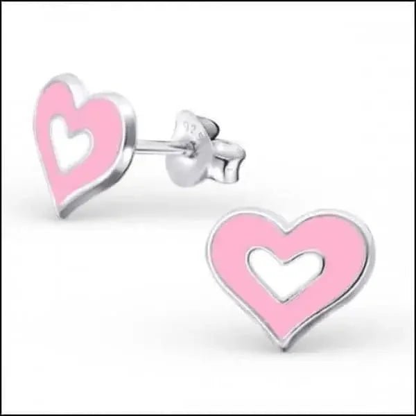 Zilveren Hartje Oorstekers &acirc;&euro;&ldquo; 925 Zilver -Emaille - Roze/Wit-8x9mm -