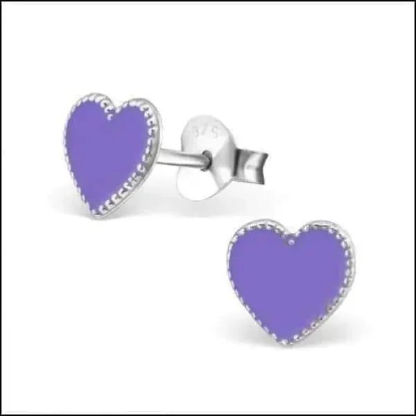 Zilveren Hartje Oorstekers &acirc;&euro;&ldquo; 925 Zilver -Emaille - Paars-7mm -