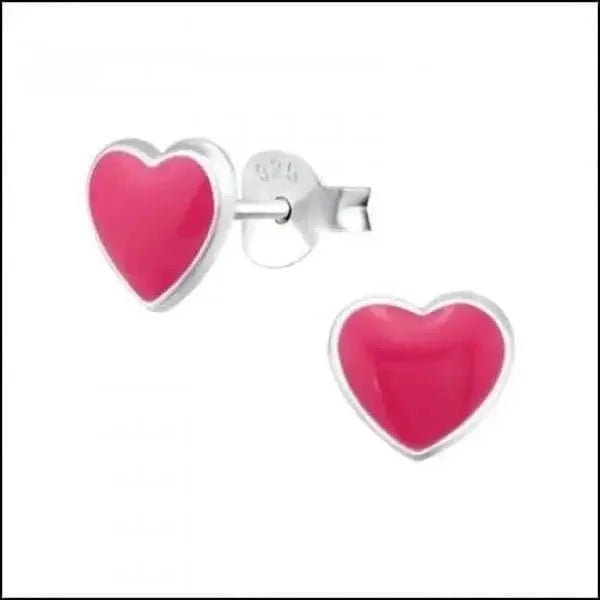 Zilveren Hartje Oorstekers &acirc;&euro;&ldquo; 925 Zilver -Emaille - Roze-6mm -