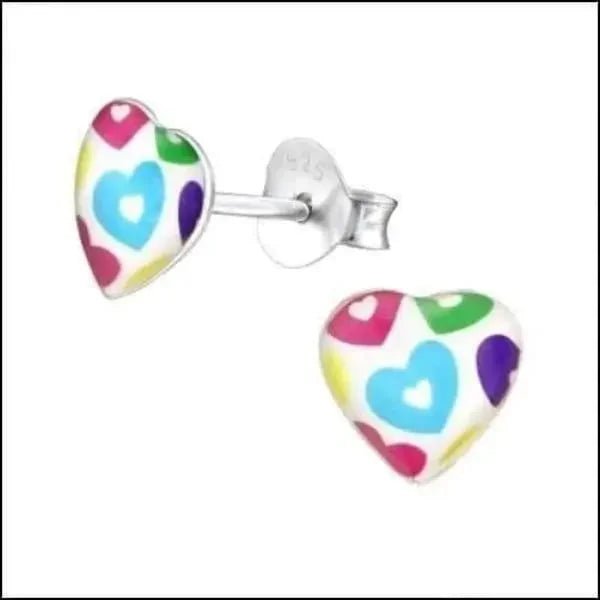 Zilveren Hartje Oorstekers &acirc;&euro;&ldquo; 925 Zilver -Emaille - Multikleurig-7mm -