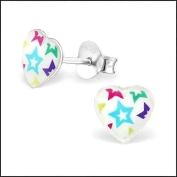 Zilveren Hartje Oorstekers &acirc;&euro;&ldquo; 925 Zilver -Emaille - Multikleurig ster-7mm -