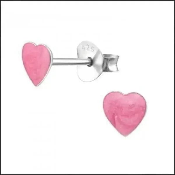 Zilveren Hartje Oorstekers &acirc;&euro;&ldquo; 925 Zilver -Emaille - Roze Shimmer-5mm -