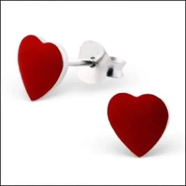 Zilveren Hartje Oorstekers &acirc;&euro;&ldquo; 925 Zilver -Emaille - Rood-7mm -