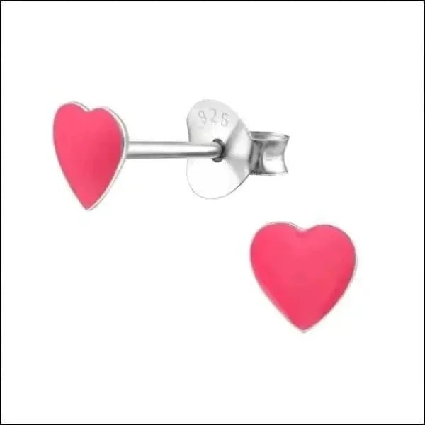 Zilveren Hartje Oorstekers &acirc;&euro;&ldquo; 925 Zilver -Emaille - Kristal/Roze-8x7mm -