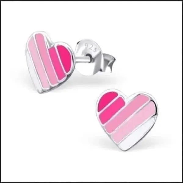 Zilveren Hartje Oorstekers &acirc;&euro;&ldquo; 925 Zilver -Emaille - Zwart/Roze-8x9mm -