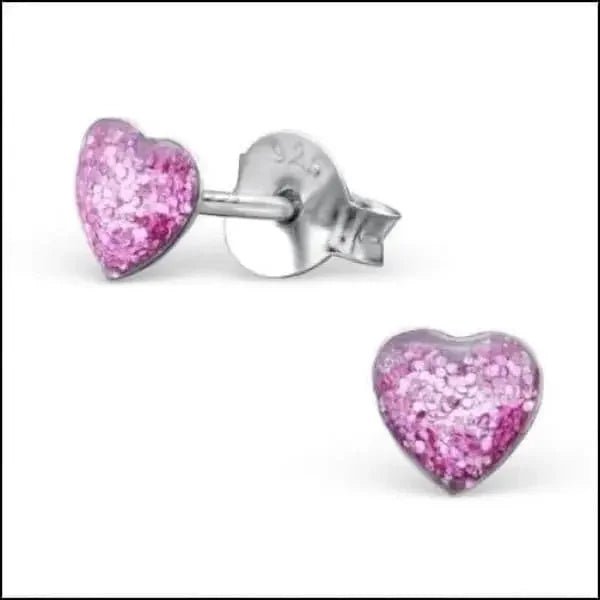 Zilveren Hartje Oorstekers &acirc;&euro;&ldquo; 925 Zilver -Emaille - Wit/Roze-8x9mm -