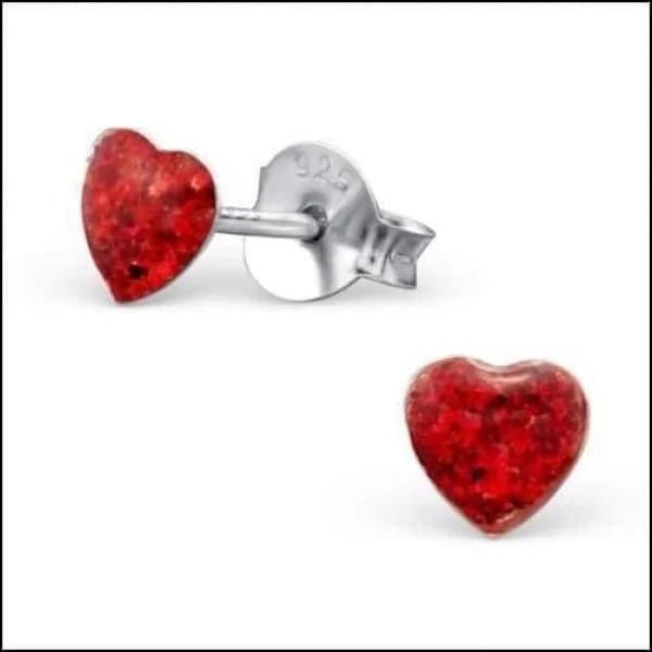 Zilveren Hartje Oorstekers &acirc;&euro;&ldquo; 925 Zilver -Emaille - Rood/Glitter-5mm -