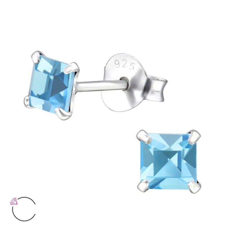 Zilveren Kristallen Oorstekers Vierkant &acirc;&euro;&ldquo; 925 Zilver Geometrisch - 6mm / Aqua Bla