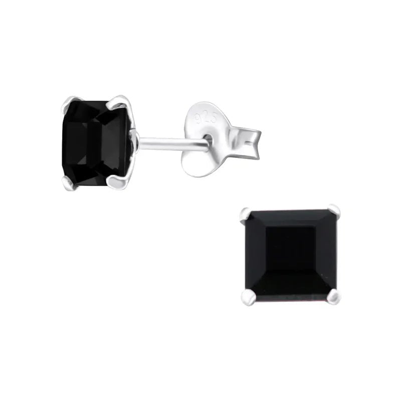 Zilveren Kristallen Oorstekers Vierkant &acirc;&euro;&ldquo; 925 Zilver Geometrisch - 6mm / Transpar