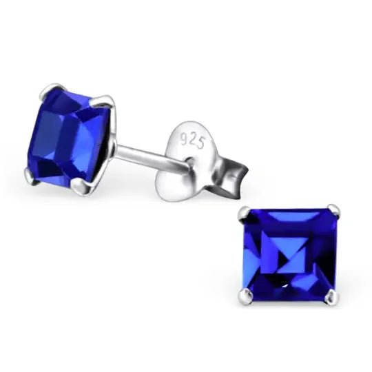 Zilveren Kristallen Oorstekers Vierkant &acirc;&euro;&ldquo; 925 Zilver Geometrisch - 6mm / Zwart -