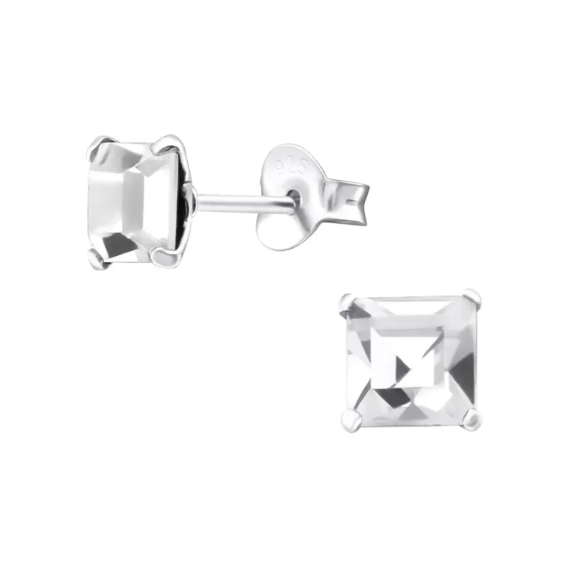Zilveren Kristallen Oorstekers Vierkant &acirc;&euro;&ldquo; 925 Zilver Geometrisch - 6mm / Licht Ro