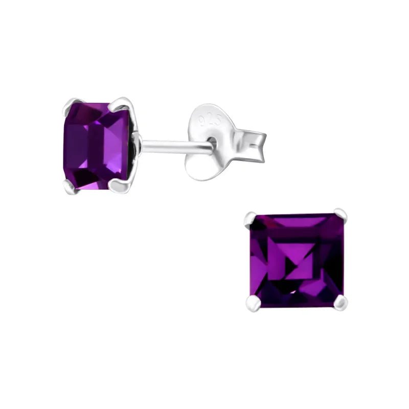 Zilveren Kristallen Oorstekers Vierkant &acirc;&euro;&ldquo; 925 Zilver Geometrisch - 6mm / Paars -