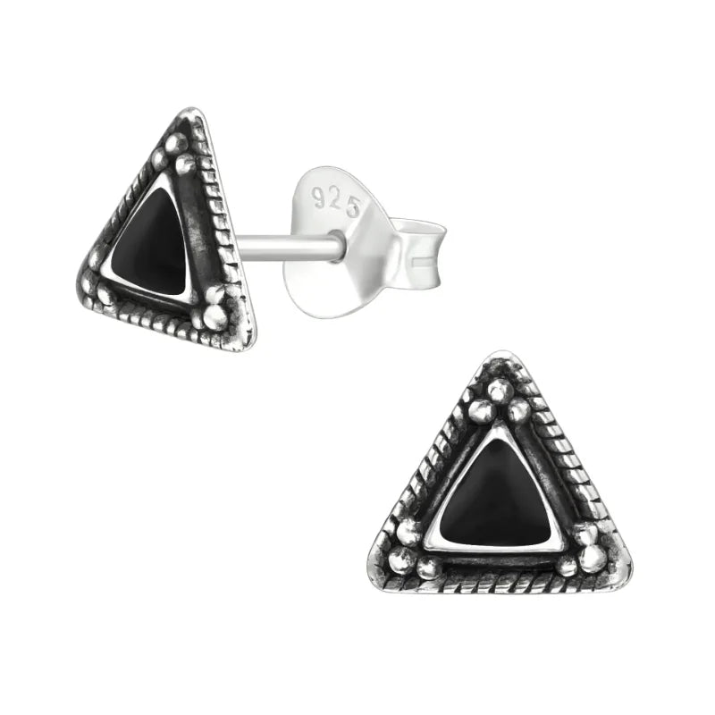 Zilveren Bali Oorbellen - Driehoekige Vorm - Groen-7mm -