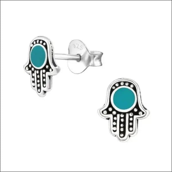 Zilveren Hamsa Hand Oorbellen - Opaal Wit -