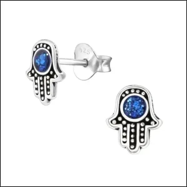 Zilveren Hamsa Hand Oorbellen - Opaal Wit -
