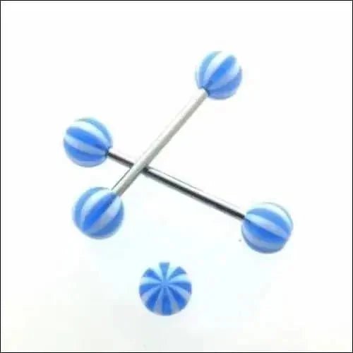 Kleurrijke Gestreepte Tongpiercing van Staal - Oranje-Wit -