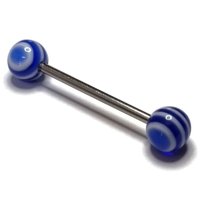 Kleurrijke Gestreepte Tongpiercing van Staal - Wit-Donker Blauw -
