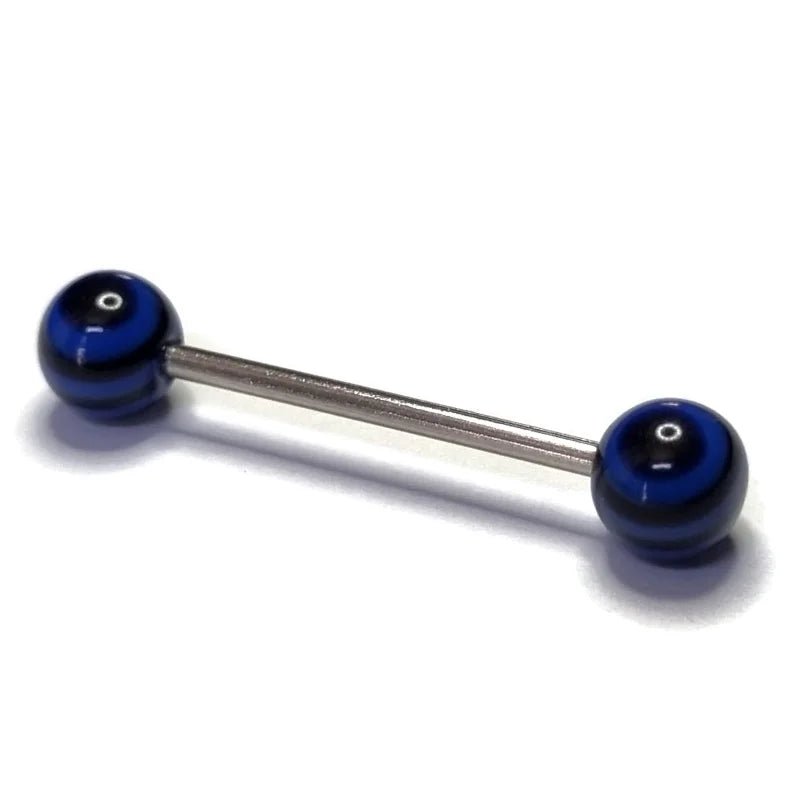 Kleurrijke Gestreepte Tongpiercing van Staal - Zwart-Blauw -