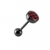 Zwarte Bioplast Tongpiercing hem en haar - Ster-Rood-Geel -