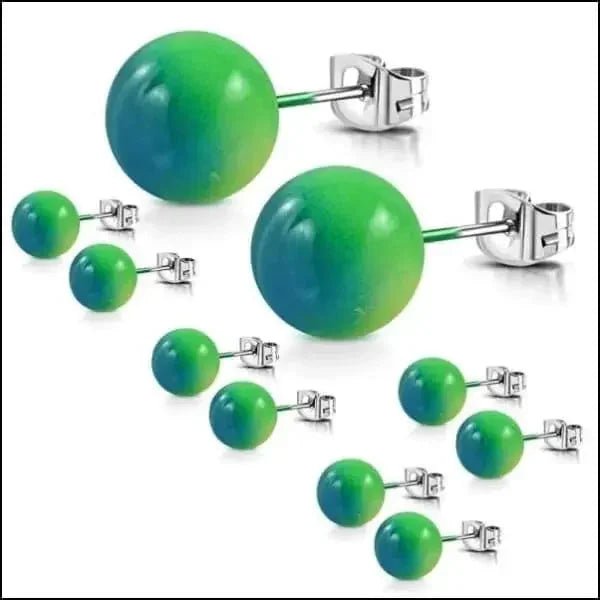 RVS Bolletjes Oorbellen Kleurrijk Acryl 4-8mm - Vrolijke Oorstekers - 8mm / Groen-Geel-Blauw -
