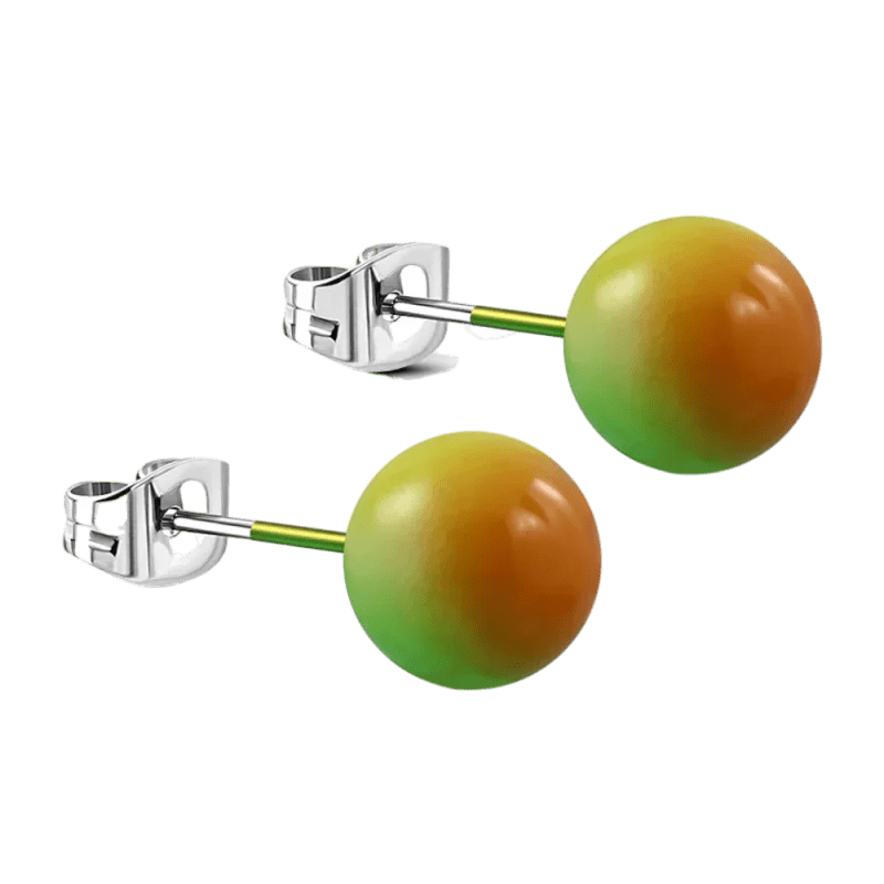 RVS Bolletjes Oorbellen Kleurrijk Acryl 4-8mm - Vrolijke Oorstekers - 8mm / Groen-Oranje-Geel -