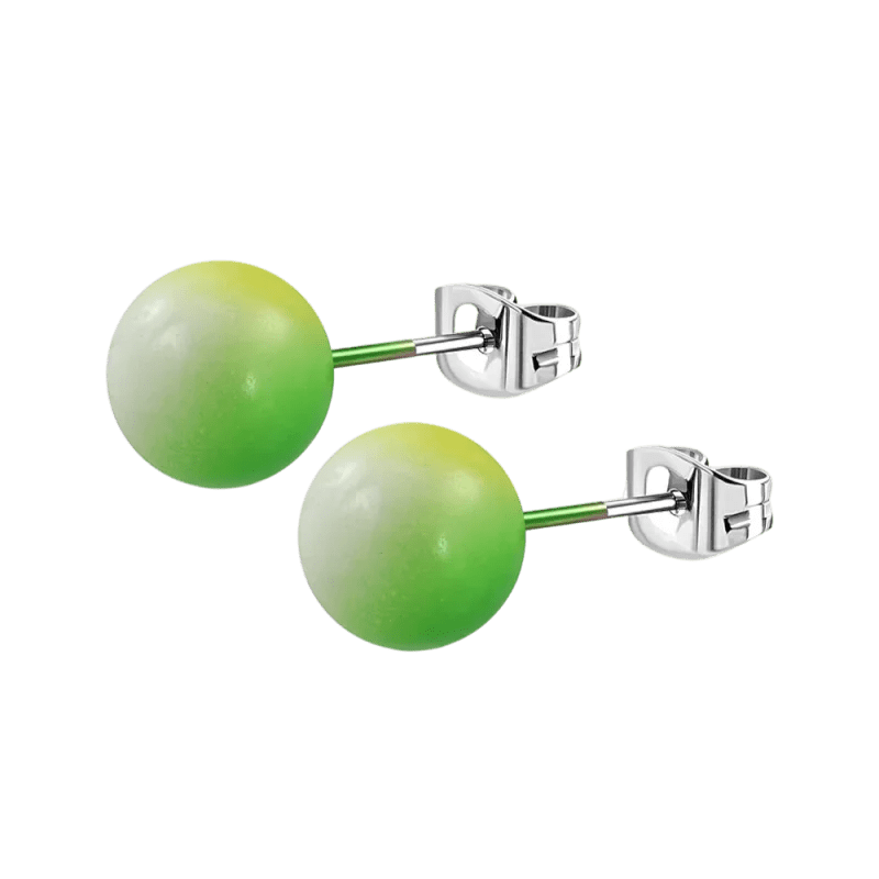 RVS Bolletjes Oorbellen Kleurrijk Acryl 4-8mm - Vrolijke Oorstekers - 8mm / Groen-Wit-Geel -