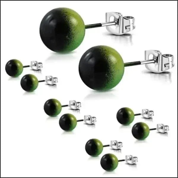 RVS Bolletjes Oorbellen Kleurrijk Acryl 4-8mm - Vrolijke Oorstekers - 8mm / Groen-Zwart-Geel -