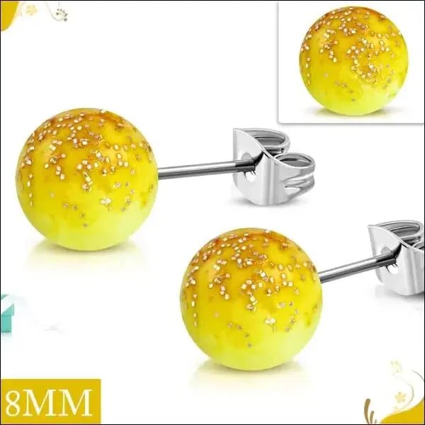 RVS Bolletjes Oorbellen Kleurrijk Acryl 4-8mm - Vrolijke Oorstekers - 8mm / Glitter-Geel -