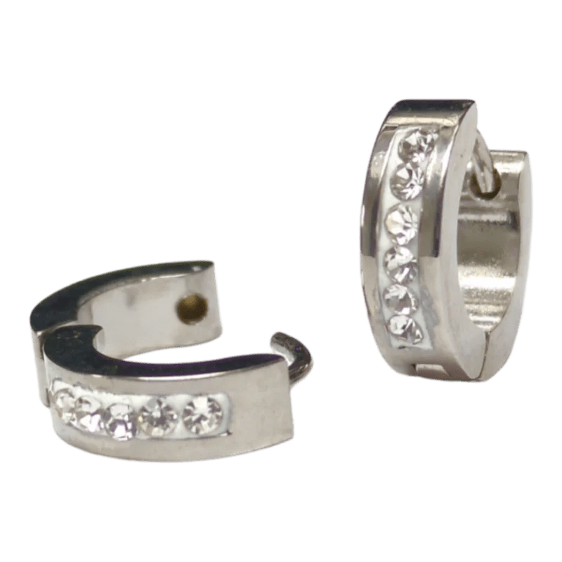 Stalen Huggie Oorringen 14mm RVS Unisex - Kristal-14x4mm -