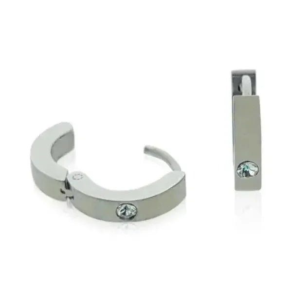 Stalen Huggie Oorringen 14mm RVS Unisex - Kristal-14x3mm -