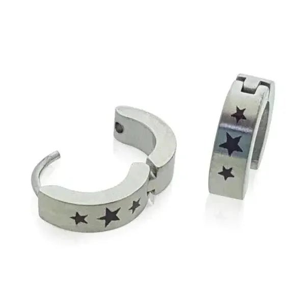 Stalen Huggie Oorringen 14mm RVS Unisex - Sterren-14x4mm -