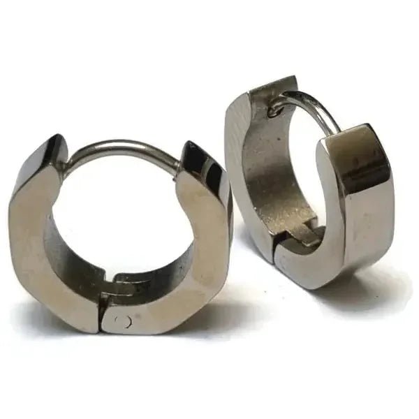 Stalen Huggie Oorringen 14mm RVS Unisex - Hoekig-14x4mm -