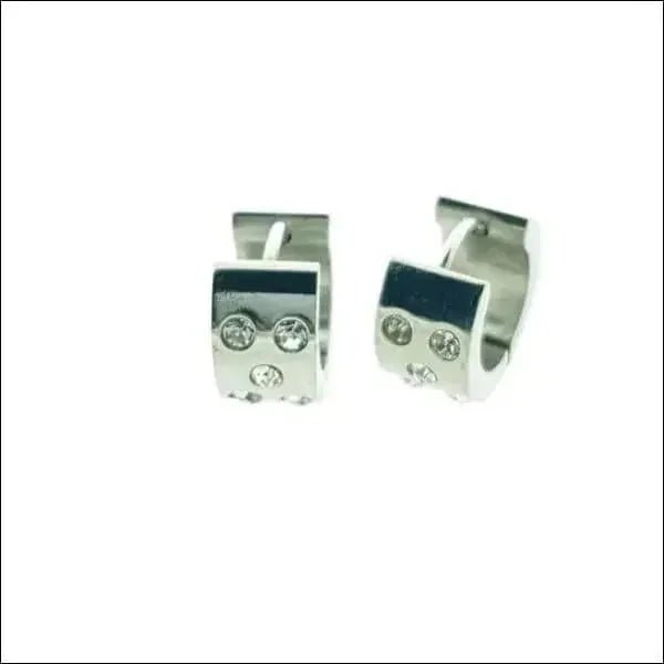 Stalen Huggie Oorringen 14mm RVS Unisex - 5-zirkonia-steentjes-14x7mm -