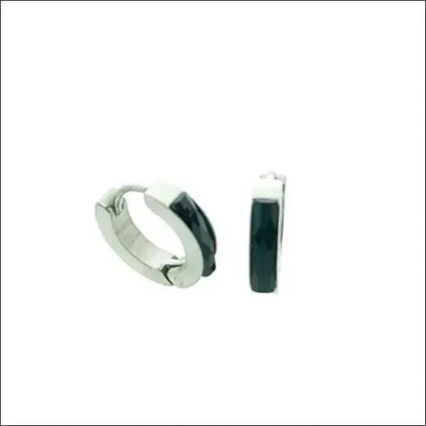 Stalen Huggie Oorringen 14mm RVS Unisex - Zwarte-steen-14x3mm -