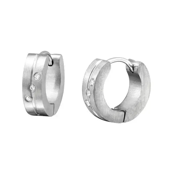 Stalen Huggie Oorringen 14mm RVS Unisex - Kruisje-14x7mm -