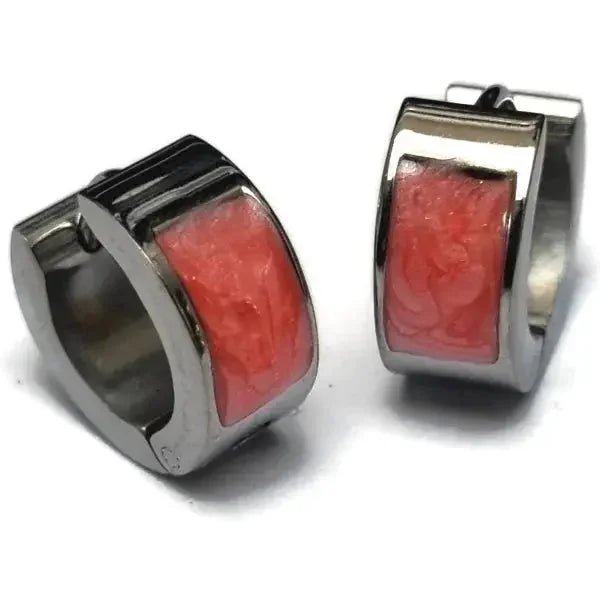 Stalen Huggie Oorringen 14mm RVS Unisex - Roze-shimmer-14x6mm -