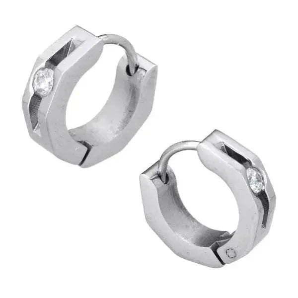 Stalen Huggie Oorringen 14mm RVS Unisex - Roze-shimmer-14x6mm -