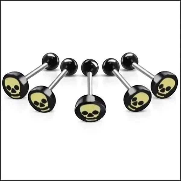 Stalen tongpiercing met acryl logo - Doodshoofd -