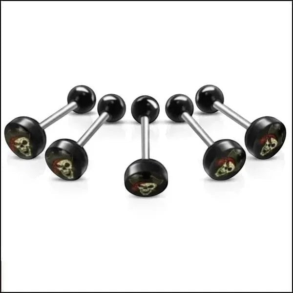 Stalen tongpiercing met acryl logo - Piraat -