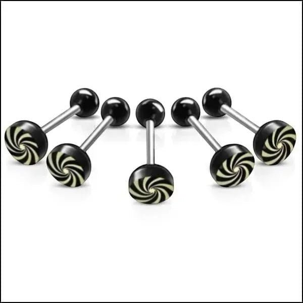 Stalen tongpiercing met acryl logo - Spiraal -