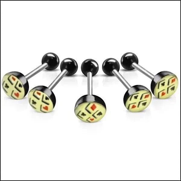 Stalen tongpiercing met acryl logo - Kaart-symbolen -