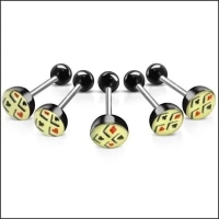 Stalen tongpiercing met acryl logo - Kaart-symbolen -