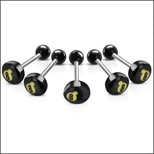 Stalen tongpiercing met acryl logo - Biljartbal-8 -
