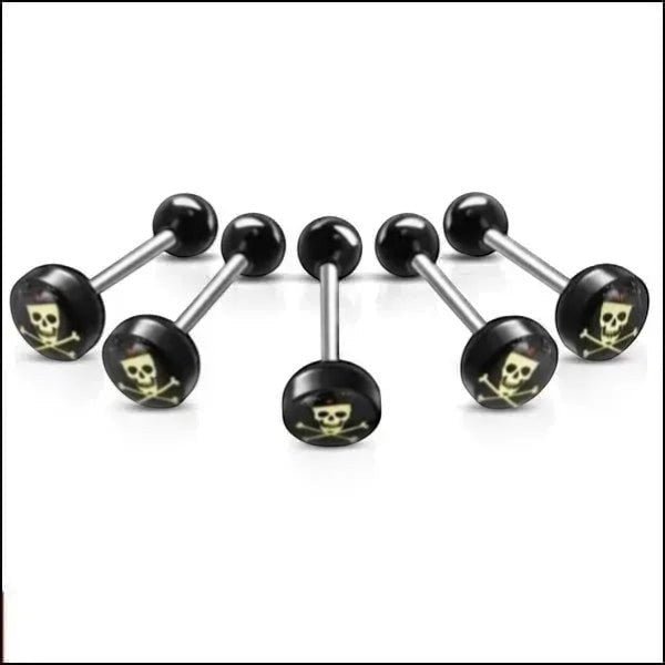 Stalen tongpiercing met acryl logo - Piraten-doodskop -