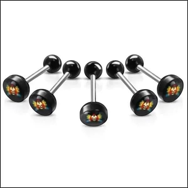 Stalen tongpiercing met acryl logo - Doodskop-kleurig -